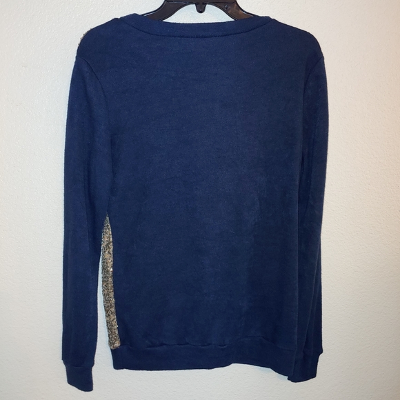 Navy gold sequin front blouse long sleeve small e2 clothing boutique - Picture 8 of 9